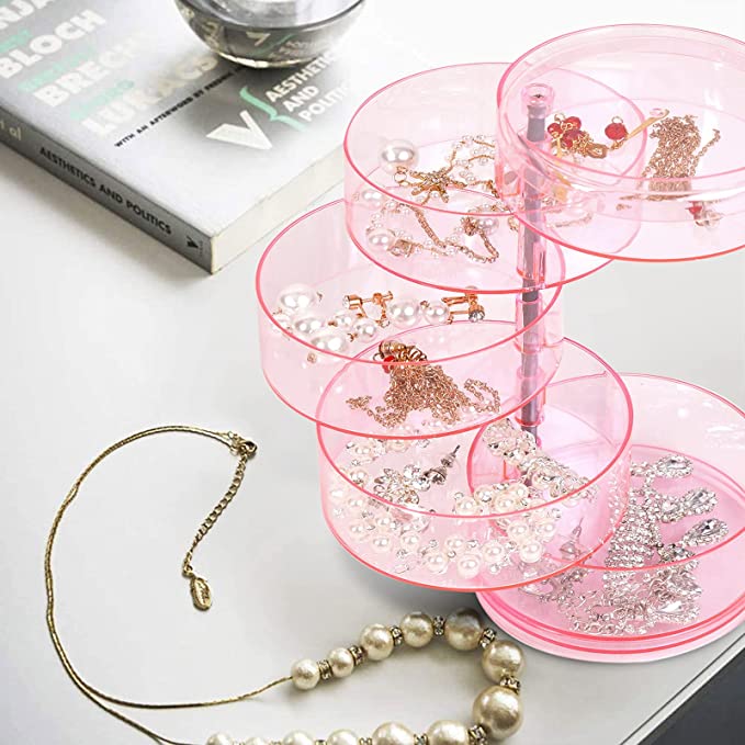 New Jewelry Organizer | Storage Box Jewelry Accessory Storage Tray | Transparent pink | 5 layers