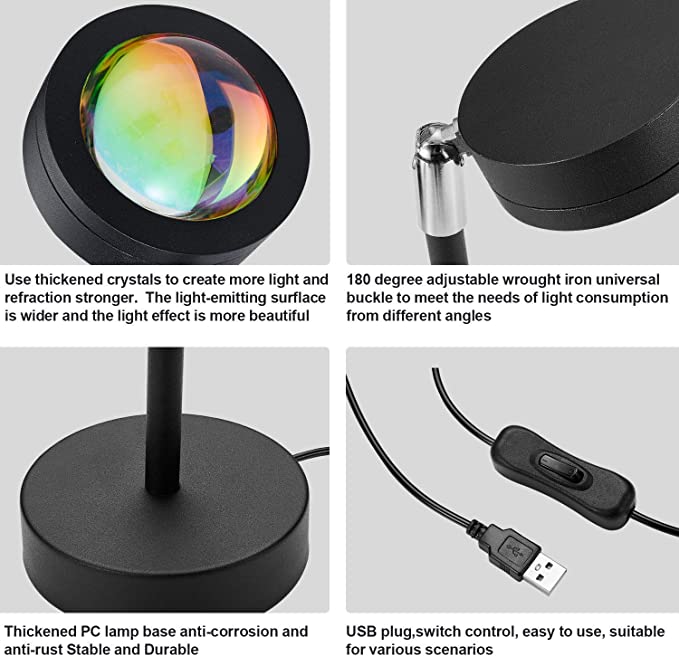 New Sunset Lamp 180 Degree Rotation | Projector Rainbow LED Light | USB Charging | Rainbow