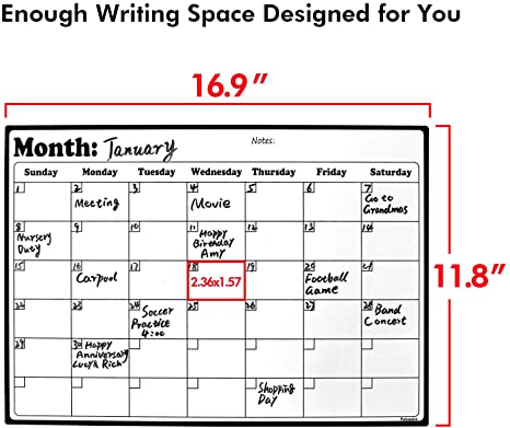 New Whiteboard Calendar For Refrigerator Planners | 16.9" x 11.8"