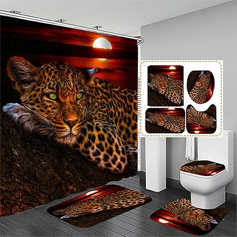 New Moon Leopard Cheetah Shower Curtain Set  Accessories | 70.8" x 70"