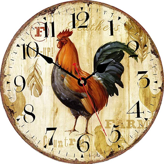 New 12" Vintage Farmhouse Kitchen Wall Clocks | Rooster Analog Clock