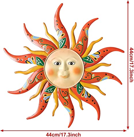 New 17.3" Large Metal Sun Wall Art Decor | Indoor/Outdoor Decor