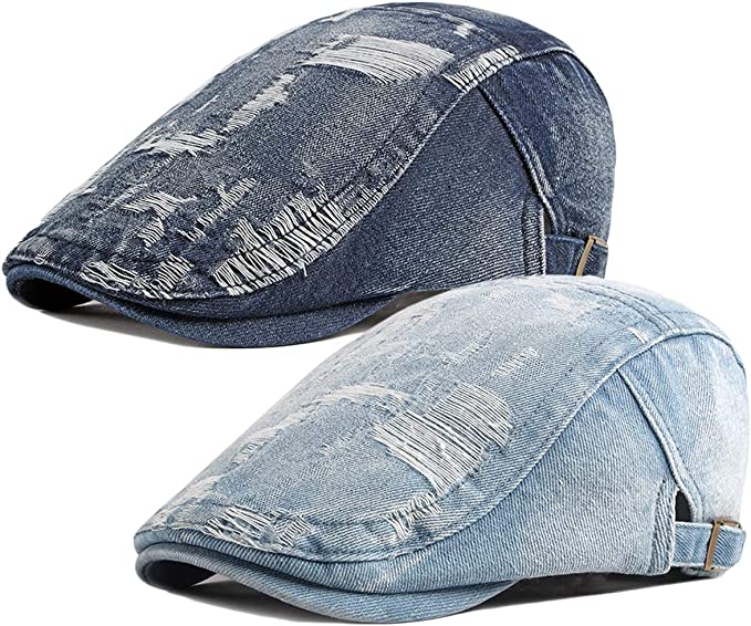 2 Pack Mens Denim Cotton Newsboy Cap Ivy Gatsby Driving Hunting Cabbie Hats