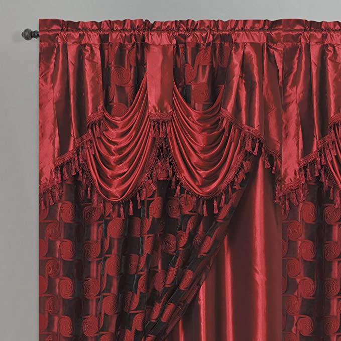 New 2PCS 54"W x 84"L Window Curtair Drape w/ Attached Fancy Valance