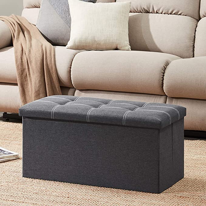 New 30" Folding Storage Ottoman | 80L Storage Bench Padded Seat