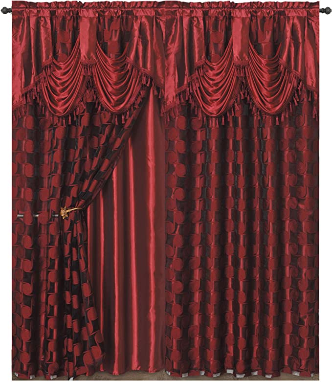 New 2PCS 54"W x 84"L Window Curtair Drape w/ Attached Fancy Valance