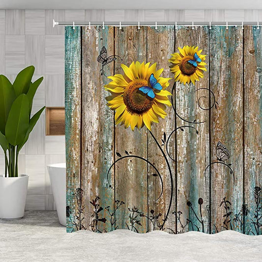 New Rustic Floral Shower Curtain | Country Fabric Shower Curtain Machine Washable