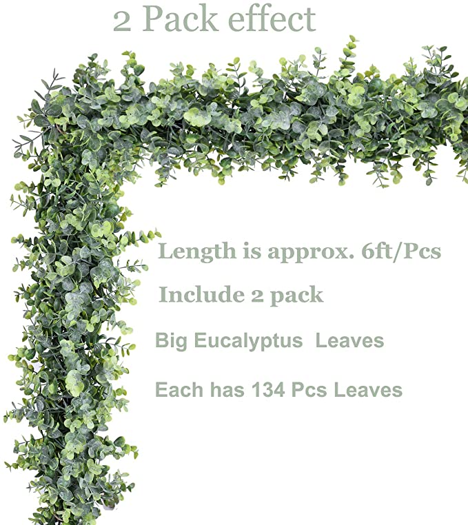 New 2 PCS Artificial Vines Hanging Eucalyptus Leaves | Faux Eucalyptus Garland Plant