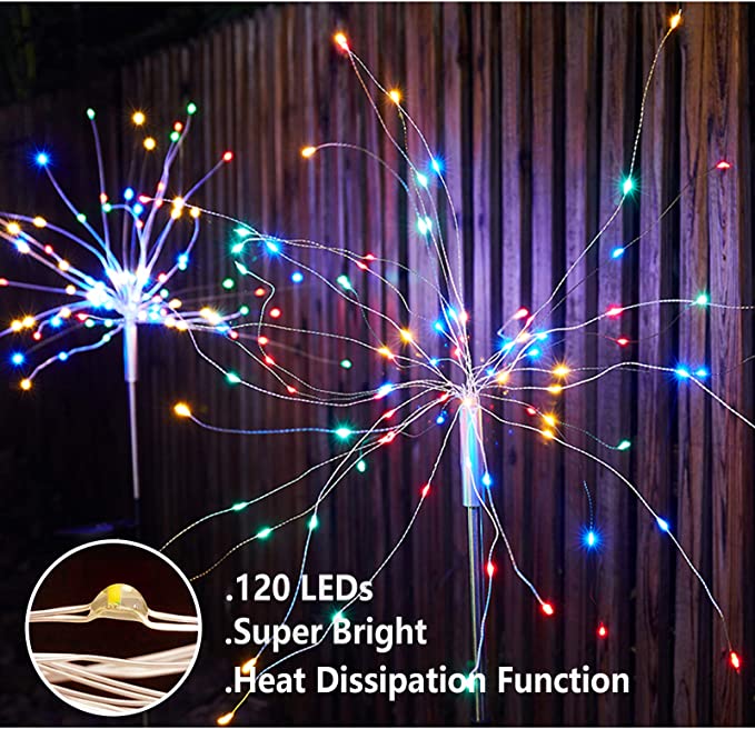 New 2 PCS Solar LED Firework Light | Outdoor Garden DIY Landscape | Multi-color