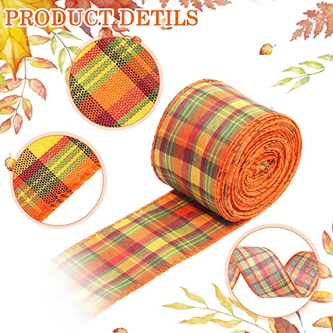 New Fall Plaid Ribbon | Crafts Wired Wrapping Ribbon Multi-Color | 2" , 1"