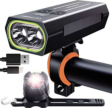 New 10 Modes Bike Light Front Back | LED Bright Rechargeable Powerbank Safety Bicycle Lights