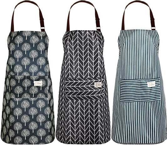 New 3PCS Waterproof Apron w/ Pockets | Adjustable Cooking Aprons