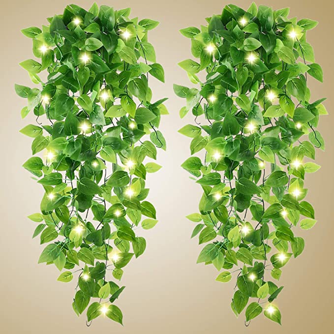 New 2 PCS Artificial Hanging Plants | 20LED Fairy Lights | Indoor/Outdoor Decoration Fake Plants