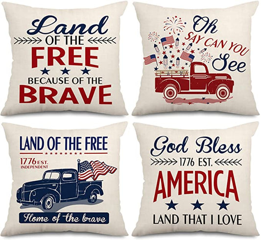 New 4 PCS 18" x 18" July 4th Pillow Cover | Independence Day Cushion Case