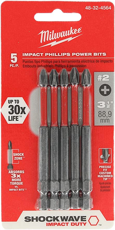 Heavy Duty 5 PCS Shockwave 3-1/2" Power Bit Phillips #2