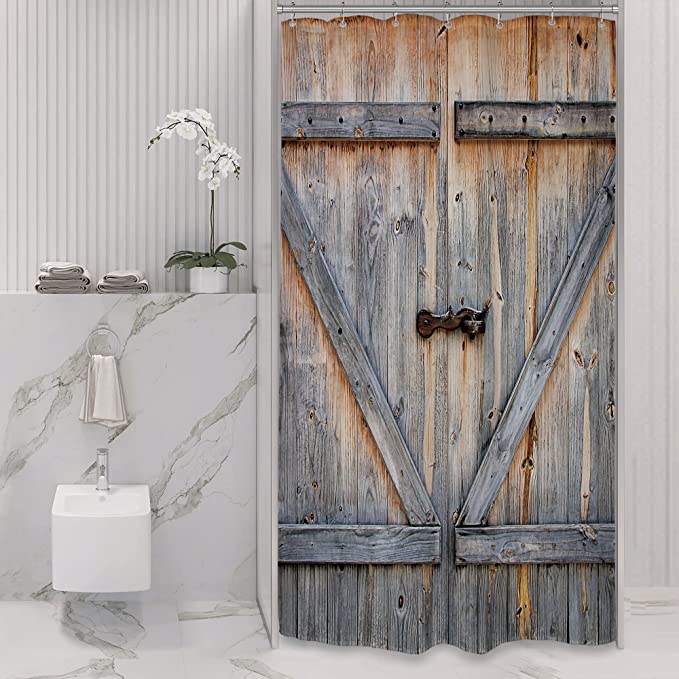 New 36"W x 72"H Rustic Small Stall Barn Door Shower Curtain