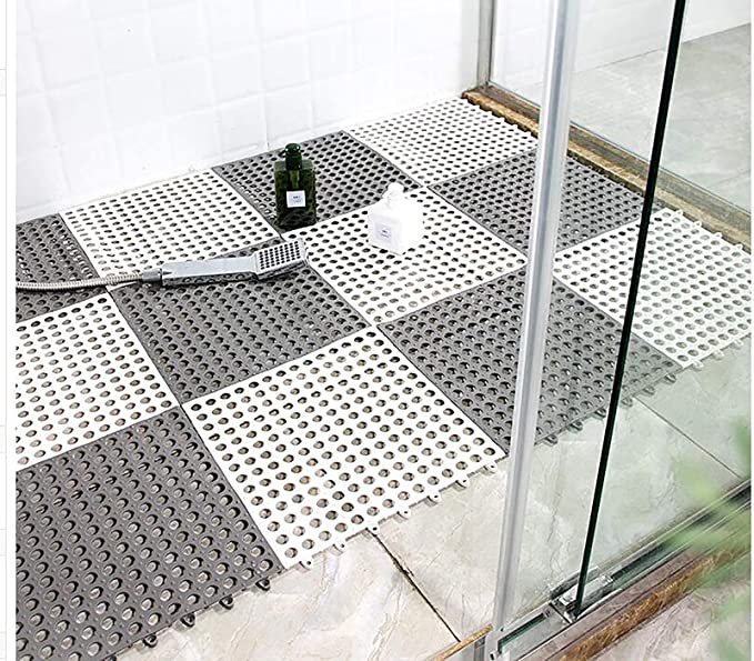 New 12 Pack 11.8" x 11.8" Non Slip Drainage Floor Tiles | Shower Floor Mat w/ Suctions Cups