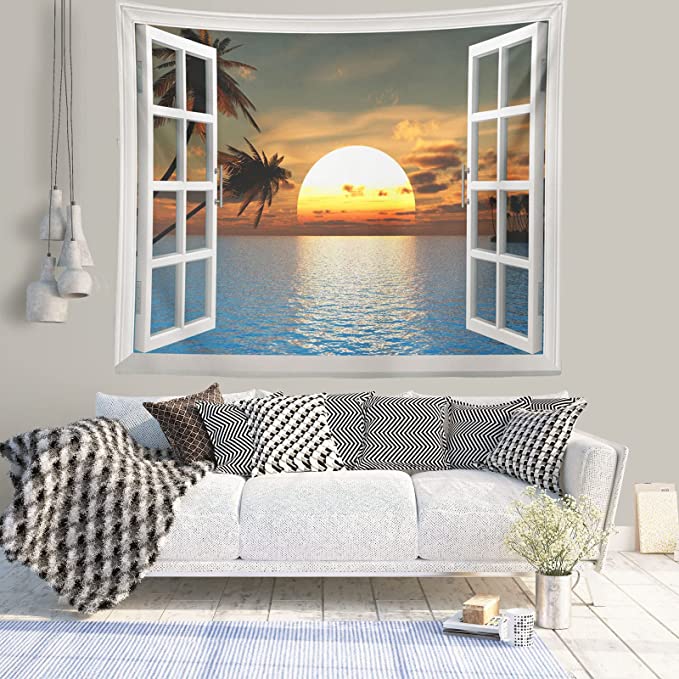 Ocean Sunset Tapestry Wall Hanging | Bohemian Home Decor | Wall Decorations | 51" x 60"