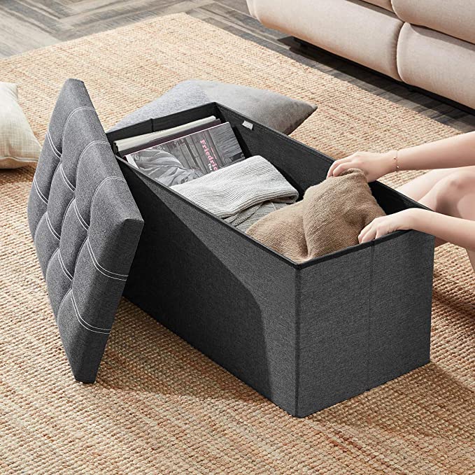 New 30" Folding Storage Ottoman | 80L Storage Bench Padded Seat