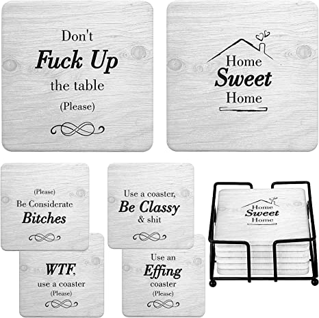 New Funny Coasters for Drinks Absorbent with Holder | 6 Pcs