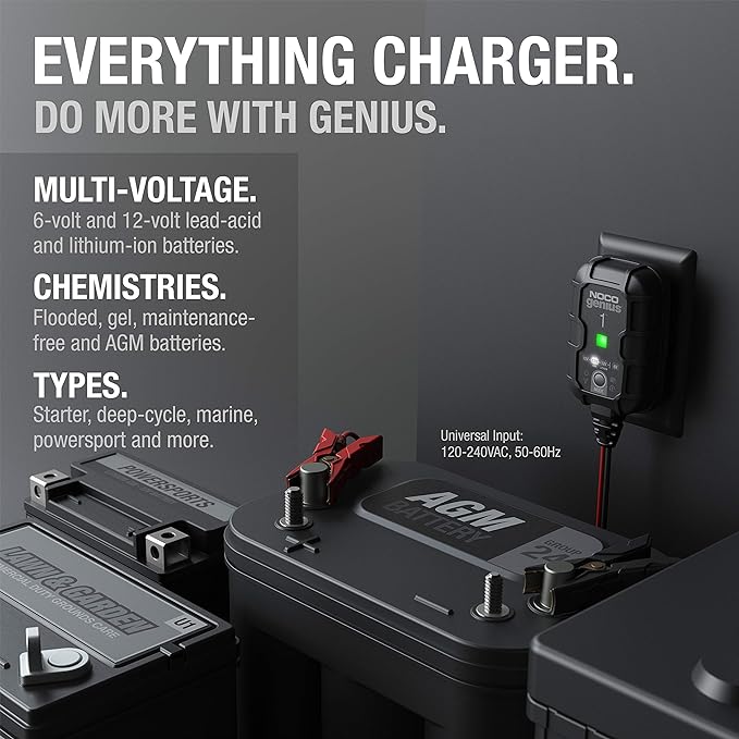 Heavy Duty 1-Amp Fully-Automatic Smart Charger, 6V and 12V Portable Battery Charger