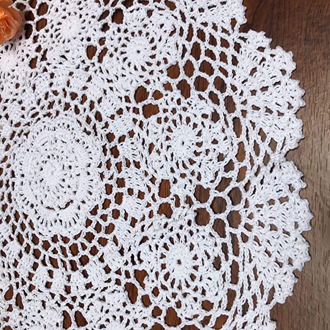 Damanni White Cotton Handmade Crochet Lace Tablecloth Doilies Table Overlay,Round,16 Inch,2PCS