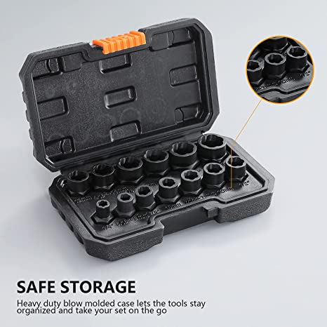 Heavy Duty 14 PCS Bolt Extractor Set | Impact Bolt & Nut Remover Set w/ Solid Storage Case