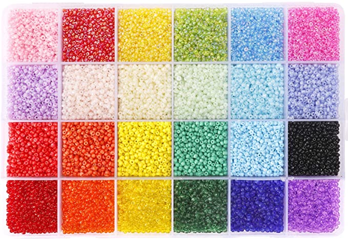 New 26400 PCS 2mm Glass Seed Beads 24 Colors Small Beads Kit w/ Storage Box