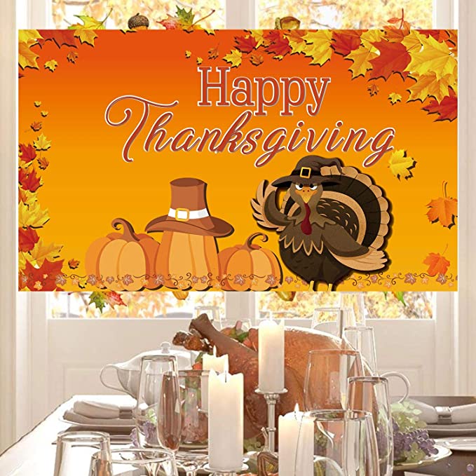 New Happy Thanksgiving Hanging Extra Large Fabric Sign Poster Background Banner