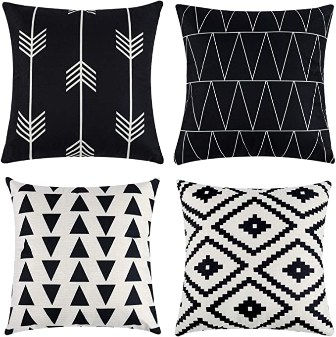 New Modern Pattern Linen Square Pillow Cushion Case | Set of 4 | 18" x 18"