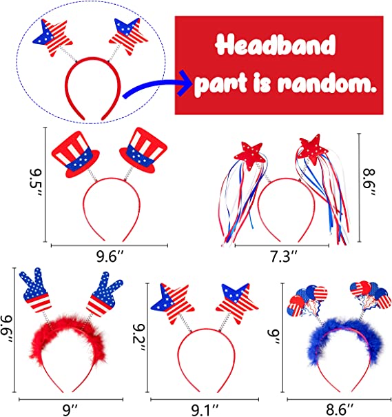 New 10 PCS Patriotic Head Boppers Headband | July Party Accessories Favors Decorations