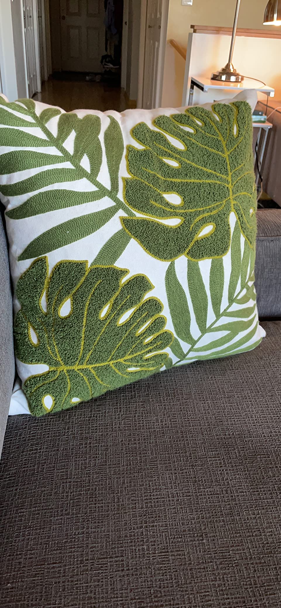 New 18" x 18" Decorative Throw Pillow Covers | Tropical Green Leaves Embroidery Floor Pillow Cover