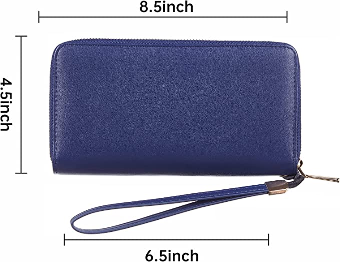 New Large Capacity Wallet Genuine Leather | Blocking Purse Credit Card Zip Around Clutch Wristlet