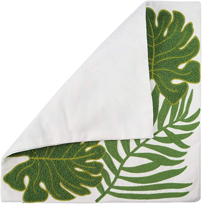 New 18" x 18" Decorative Throw Pillow Covers | Tropical Green Leaves Embroidery Floor Pillow Cover