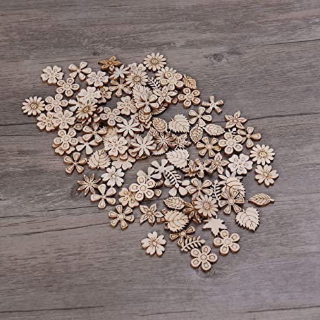 New 100PCS Wood Discs Slices Flower Shape | Wooden Cutouts Craft DIY Decoration