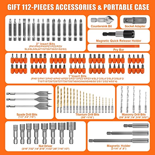 Heavy Duty Drill Bit Set | 112PCS 1/4" Hex Shank Impact Driver Bits & Screwdriver Bits Set