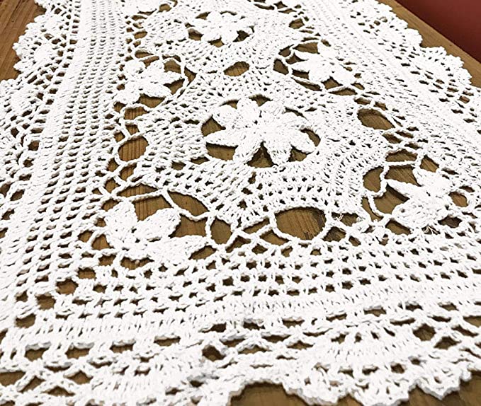 New 16" x 28" Table Runner Lace - White Handmade Crochet Cotton