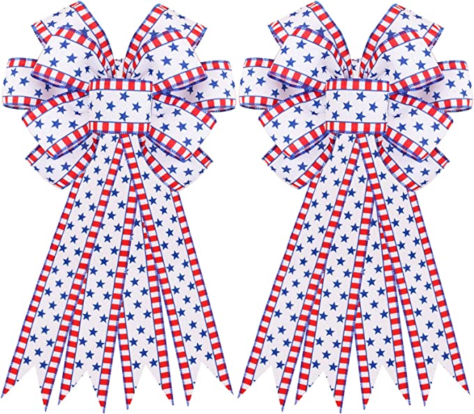 New 2 PCS 4th of July American Flag Patriotic Wreath Bow | Independence Day Decoration