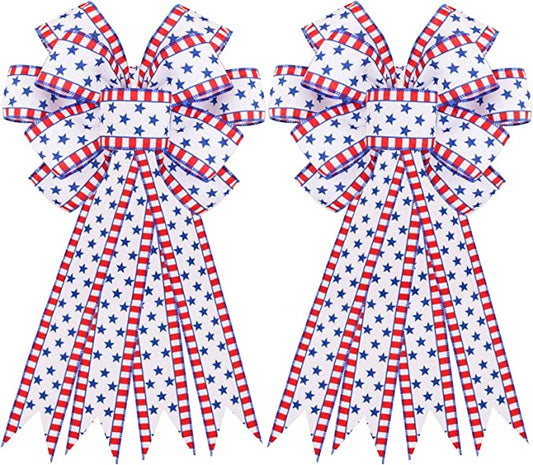 New 2 PCS 4th of July American Flag Patriotic Wreath Bow | Independence Day Decoration