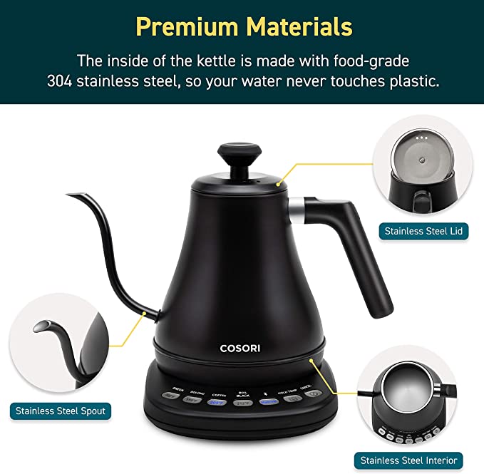 Heavy Duty Electric Gooseneck Kettle Smart Bluetooth with Variable Temperature Control