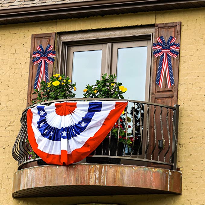 New 2 PCS 4th of July American Flag Wreath Bow | Independence Day Party Door Wall Decoration