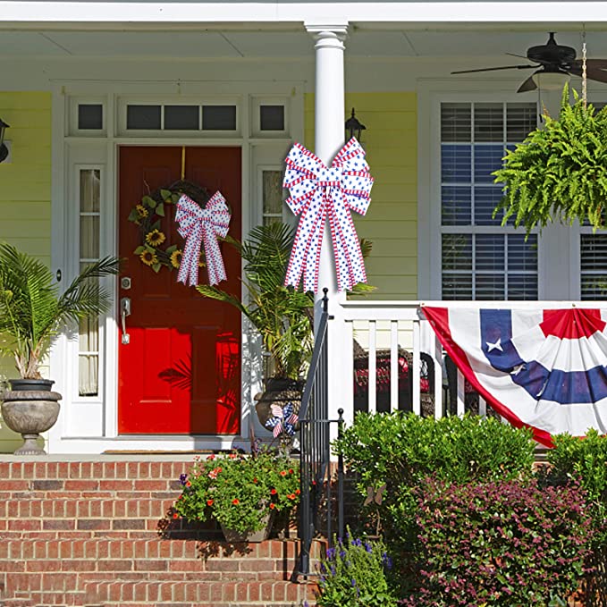 New 2 PCS 4th of July American Flag Patriotic Wreath Bow | Independence Day Decoration