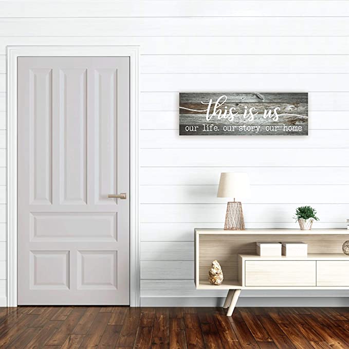 New Rustic Farmhouse Wood Wall Decor Sign | This Is Us Our Life Our Story Our Home | 6" x 18"