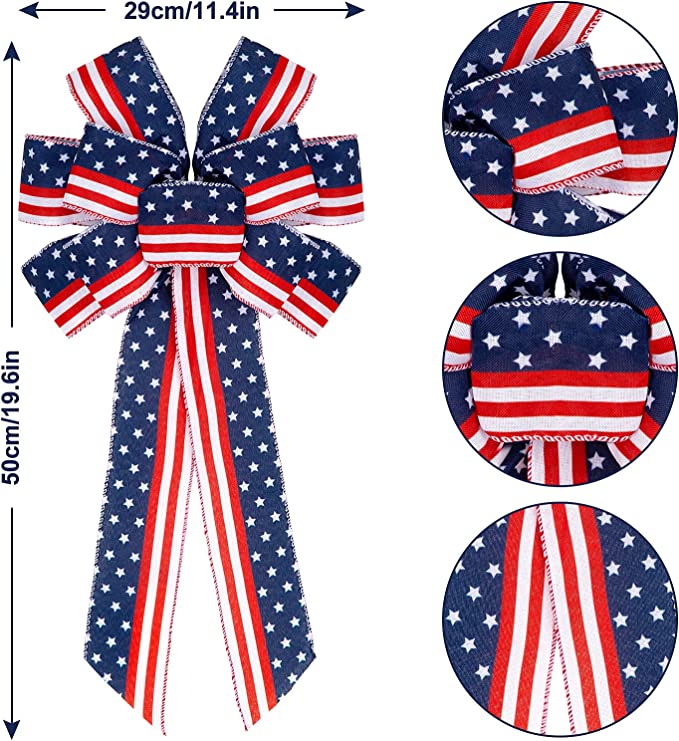 New 2 PCS 4th of July American Flag Wreath Bow | Independence Day Party Door Wall Decoration