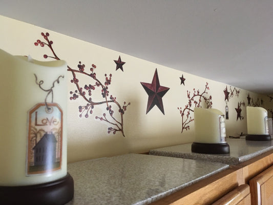 New Country Stars and Berries Peel and Stick Wall Decals