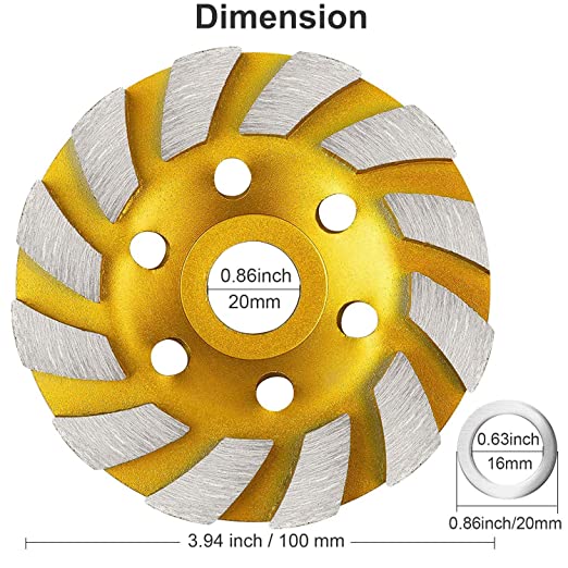 Heavy Duty 4" Diamond Cup Grinding Wheel | 12-Segment Turbo Row Concrete Grinding Wheel Disc