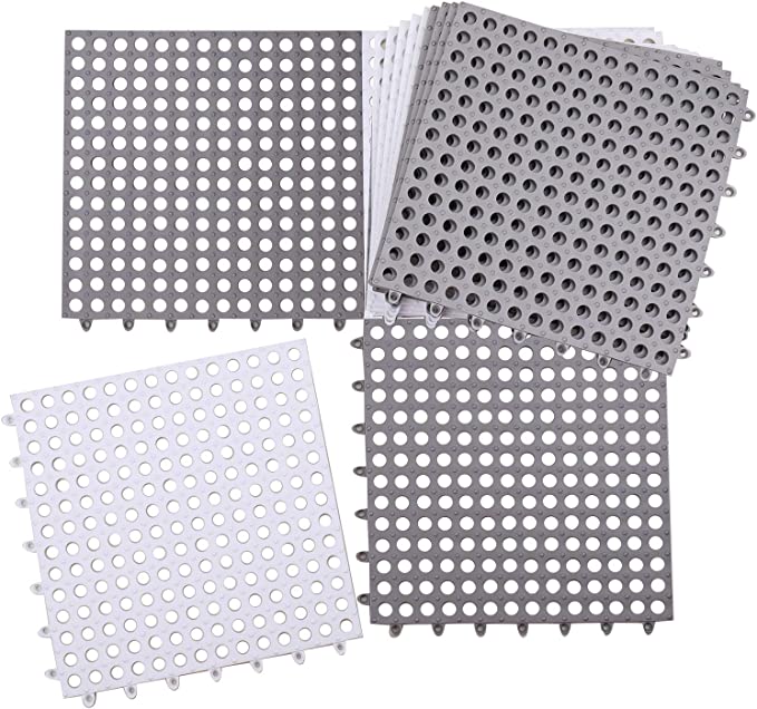 New 12 Pack 11.8" x 11.8" Non Slip Drainage Floor Tiles | Shower Floor Mat w/ Suctions Cups