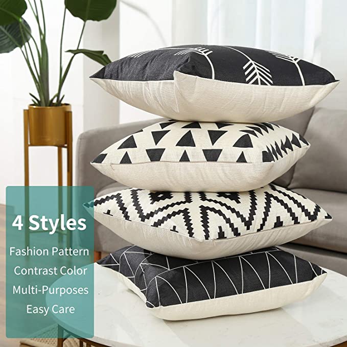 New Modern Pattern Linen Square Pillow Cushion Case | Set of 4 | 18" x 18"