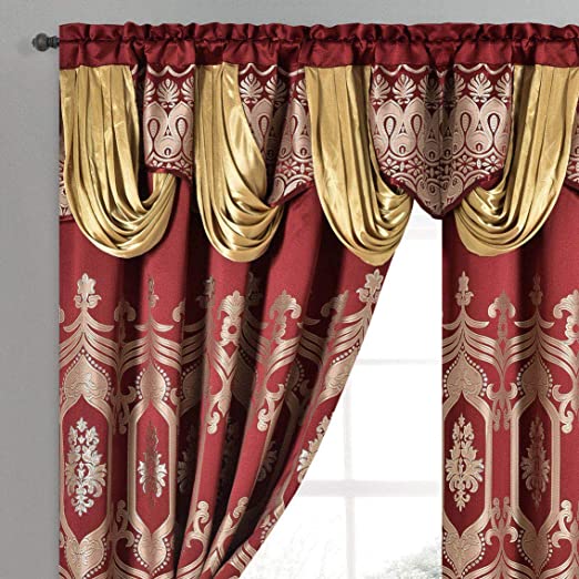 New 2PCS 54"W x 90"L Jacquard Window Curtain Panel Drap w/ Attached Fancy Valance