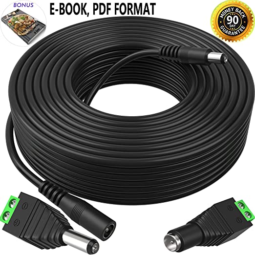 Heavy Duty 30ft 12V DC Power Extension Cable Pure Copper for CCTV Security Camera